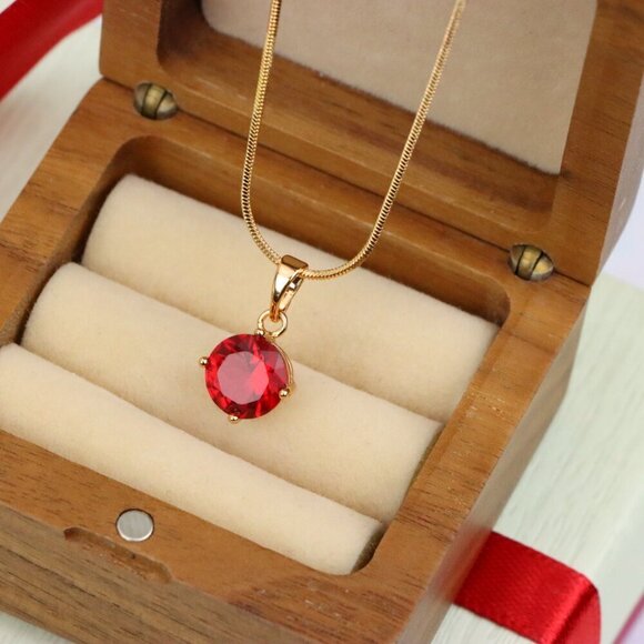 "Radiant Red Round Pendant with Gold Plated Finish for Everyday Glam, XPPT1670 : - Picture 6 of 13